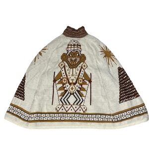 1970s JC Penny Tribal Aztec Knit Cape Poncho/ Sweater Southwestern Boho Coat